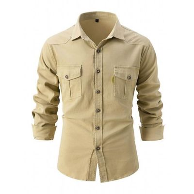 Chemise Mountain Khakis Homme Manches Longues Bleu à Carreaux Coton Taille L