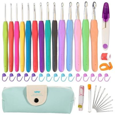 H&S Set Crochet Tricot - 9pcs - Kit Crochets En Avec Poignée Douce En Caoutchouc - 12 Marquages De Points De Verrouillage - Aiguille Haute Qualité Et Sachet De Rangement