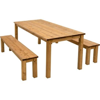 Ensemble table et bancs en chêne