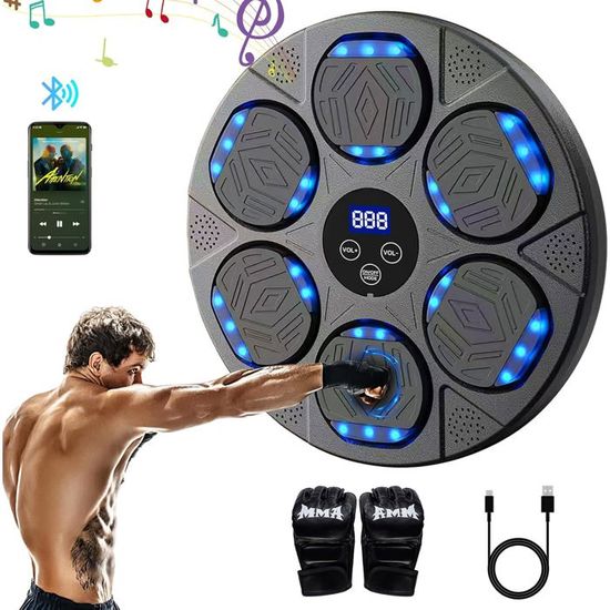 Machine De Boxe Musicale 2024 Avec Gants - 9 Modes Vitesse Et Mode Comptage - Entraînement Interactif Adultes Enfants