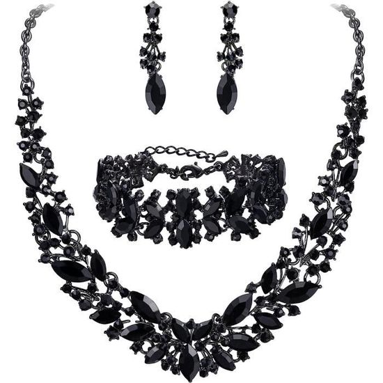 Collier Strass Soiree Clearine - Parure Fleurs Cristal Camélia - Collier Et Boucles D'Oreilles Strass Collier Plastron