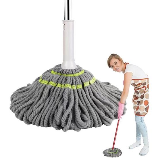 KeFanta Balai Torsadé à Essorage Automatique Pour Le Nettoyage Du Sol, Serpillère En Microfibre Avec Manche De 144,8 Cm De Long, Serpillère Facile à Essorer Pour Le Nettoyage Commercial Du Bois Dur