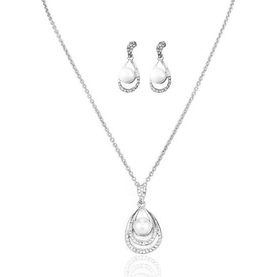 Parure de bijoux bohème en pierre de Bourgogne : collier et boucles d' oreilles en argent - France