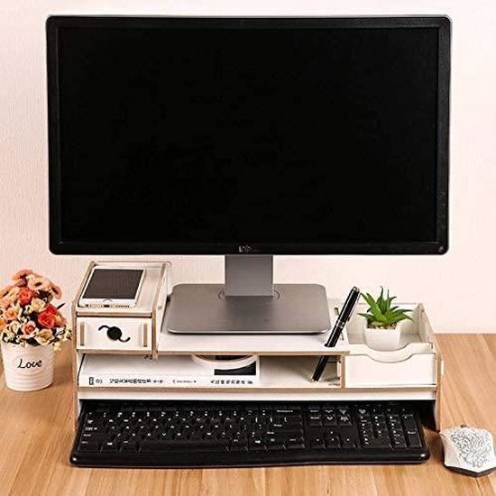 Support En Bois Massif Pour écran PC Portable - Socle Réhausseur Ergonomique En Noyer (blanc, Noir) - Jusqu'à 10 Kg
