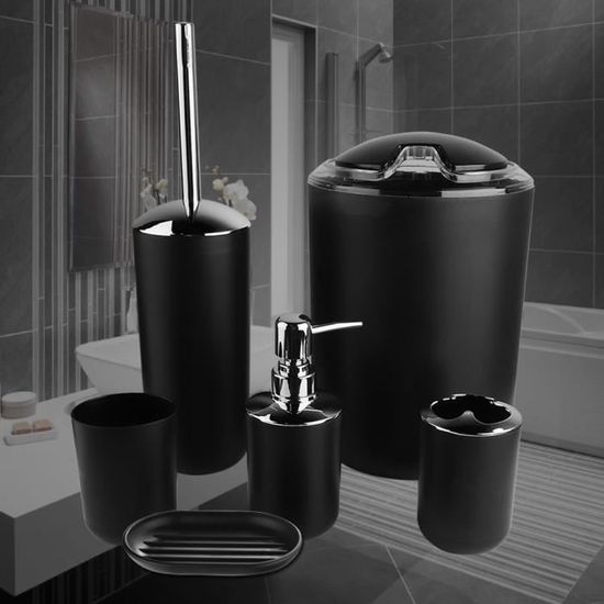 Bain 6pcs Accessoires de salle de bain Set Porte-brosse à dents poubelle distributeur de savon (noir) -ABI