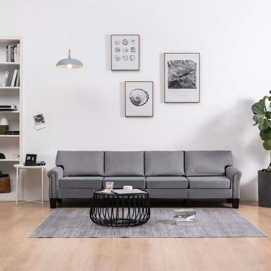 Elégant Canapé droit fixe 4 places Moderne Canapé Sofa Divan Contemporain Scandinave Gris clair Tissu 75463