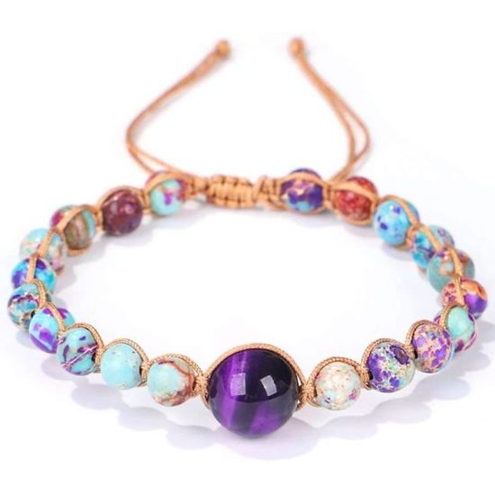 Bracelet 7 Chakras En Pierres Naturelles - Jaspe Impérial Bleu, Réglable, Cadeau Spiritualité Et Bien-être
