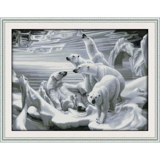 YEESAM ART® Kit De Broderie Au Point De Croix – Animaux Quatre Saisons 14 Fils Toile Blanche 62 X 56 Cm – Cadeau De Noël