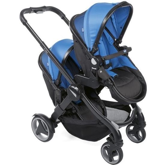 CHICCO Poussette double Fully - 0-36 mois - Nacelle réglable 4 positions - 4 roues avec suspensions - Power blue