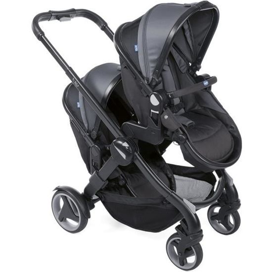 CHICCO POUSSETTE DOUBLE FULLY TWIN POWER BLUE 0-36 MOIS - NACELLE RÉGLABLE  4 POSITIONS EN PROMOTION