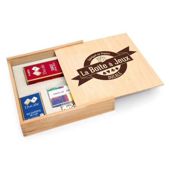 Coffret en bois pour 2 jeux de cartes à jouer - boite pour accessoires de  jeu