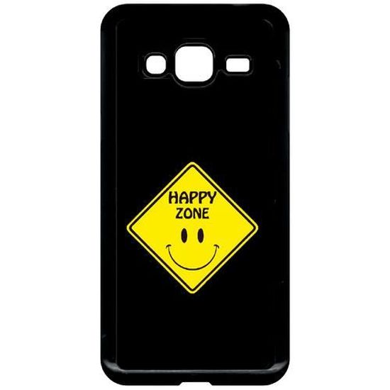 Coque smartphone - HAPPY ZONE SMILEY NOIR - compatible avec Samsung Galaxy J3 (2016) - Plastique - bord Noir