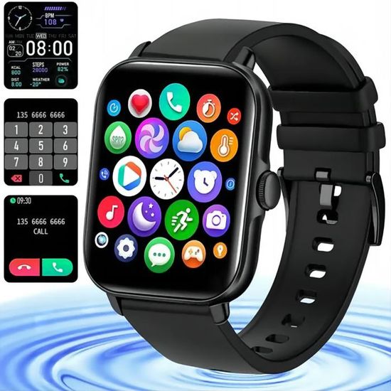 Montre Connectee Homme Femmes Intelligente Sport Etanche IP68 Smartwatch Frequence Cardiaque pour iOS Android Telephone Noir Cdiscount Telephonie