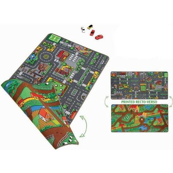 Tapis de jeu - PARADISO TOYS - Duoplay - Circuit urbain et univers agricole - 80 x 120 cm