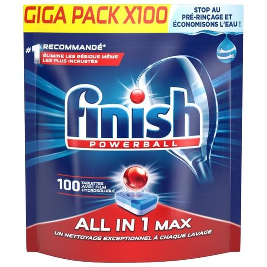 Pastilles de détergent tout-en-un pour lave-vaisselle Finish Powerball Max,  parfum frais, paq. 55