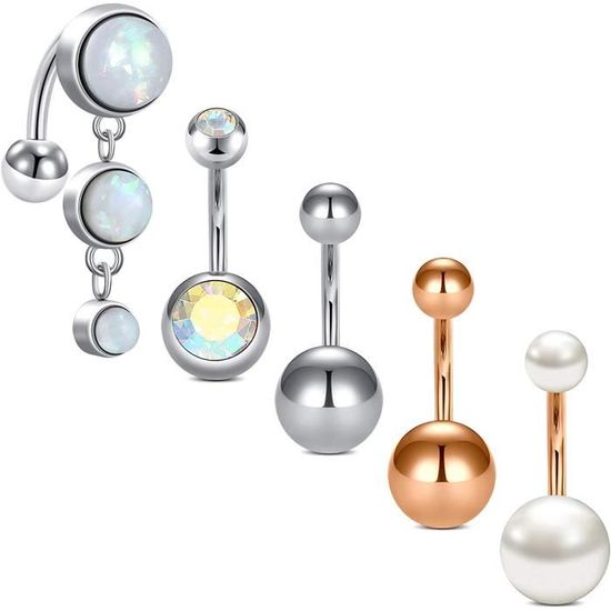Piercing Nombril 14G En Acier Chirurgical - Lot De 2 Avec Strass, Bijou Corps Pour Femme - 10