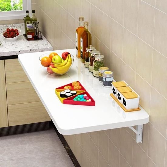 Table Mural Pliable - Support Métal, Plateau 80x30 Cm, Pour Cuisine, Salon, Bureau, Gain De Place