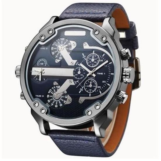 BL23047-OULM Super grandes montres pour hommes deux fuseaux horaires homme grande montre à Quartz décontracté