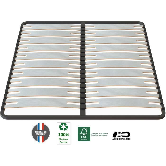 SEDAC Sommier OPTISIZE 160 x 200 - Cadre à lattes extra large 141mm de largeur