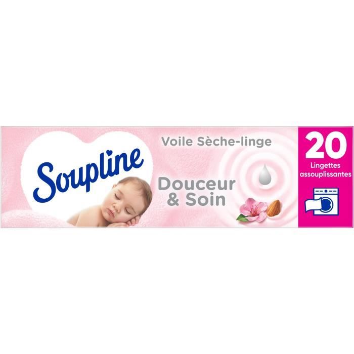 SOUPLINE Voile Sèche Linge Adoucissant Douceur & Soin - 20 lingettes