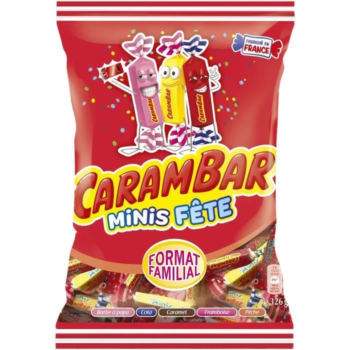 CARAMBAR Bonbons Minis Fête, parfums : barbe à papa, cola, caramel, framboise et pêche - 326 g
