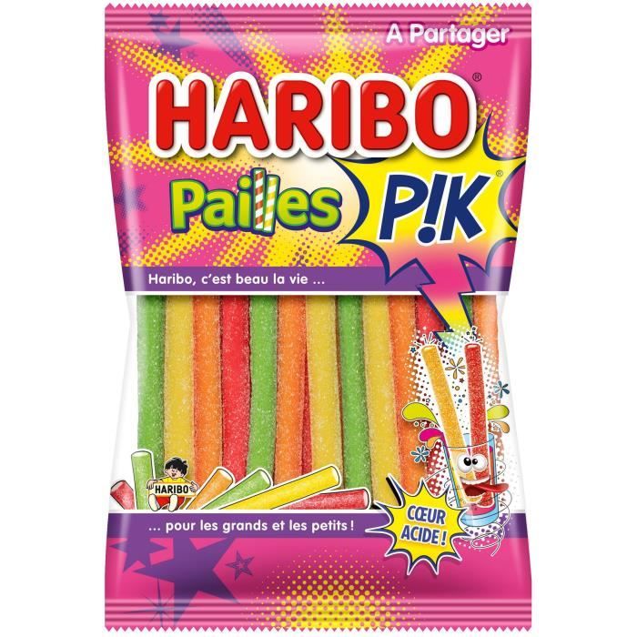 HARIBO Bonbons gélifiés Pailles Pik, cœur acide - 180 g