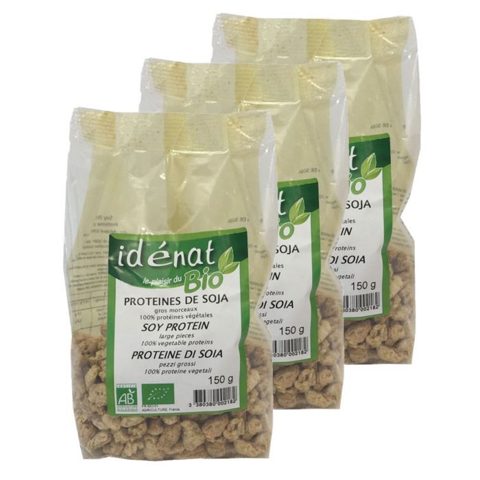 Lot 3x Protéines de soja gros morceaux BIO 100% protéines végétales - Idénat - paquet 150g