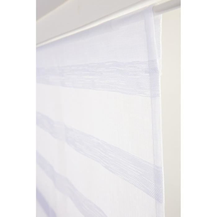 Vitrage 70 x 240 cm Rayures Horizontales Jacquardé Blanc