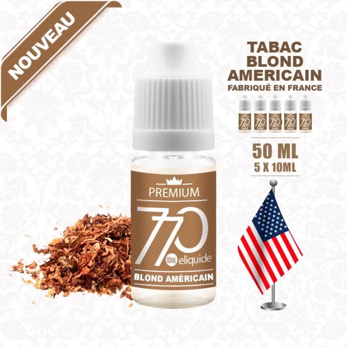 E-LIQUIDE TABAC BLOND AMERICAIN 50ML EN 16MG DE NICOTINE - 5 X 10 ML - ELIQUIDE DE MARQUE PREMIUM 770