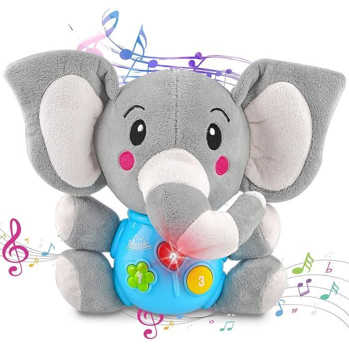 Peluche Interactive L'éléphant, Jouet Musicaux Jouets Sonores avec Musique et Lumières, Jouet éducatif pour Enfants Bébé 6 Mois Plus