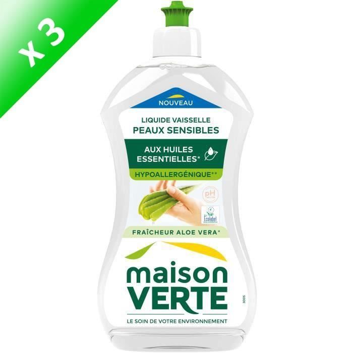 MAISON VERTE Liquides vaisselle pour peaux sensibles - 500 ml - Lot de 3