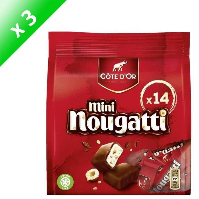 COTE D'OR Nougat enrobé de chocolat au lait, Mini Nougatti - 180 g x3
