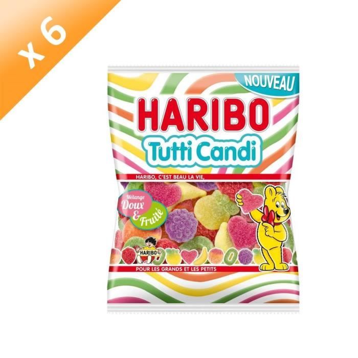 HARIBO Lot de 6 Bonbons Tutti Candi, mélange doux et fruité - 250 g