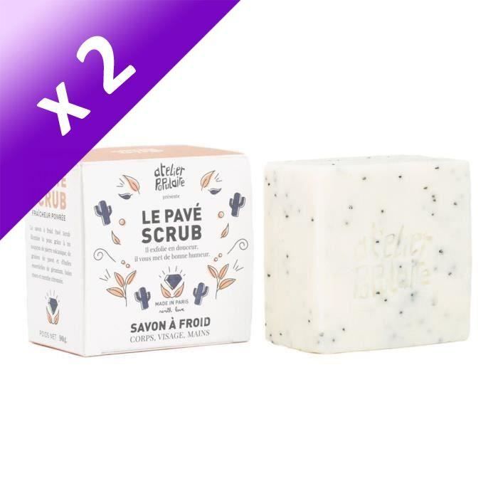 Le Pavé Scrub : Savon saponifié à froid, certifié cosmos Organic, vegan, cruelty free - 90 g (Lot de 2)