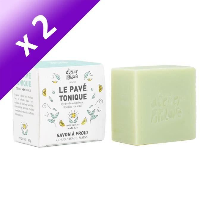 Le Pavé Tonique : Savon saponifié à froid, certifié cosmos Organic, vegan, cruelty free - 90 g (Lot de 2)