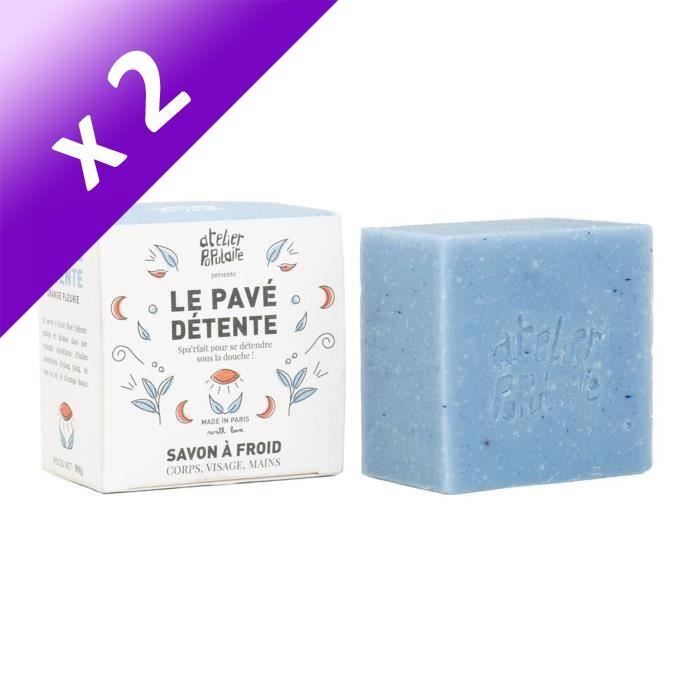 Le Pavé Détente : Savon saponifié à froid, certifié cosmos Organic, vegan, cruelty free - 90 g (Lot de 2)