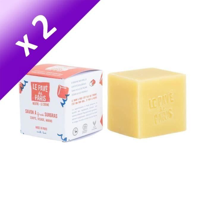 Le Pavé De Paris Neutre : Savon saponifié à froid, certifié cosmos Organic, vegan, cruelty free - 150 g (Lot de 2)