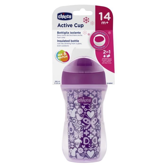 CHICCO-Tasse Active à bord rigide et paroi isolante - x1 - Rose - 14m+