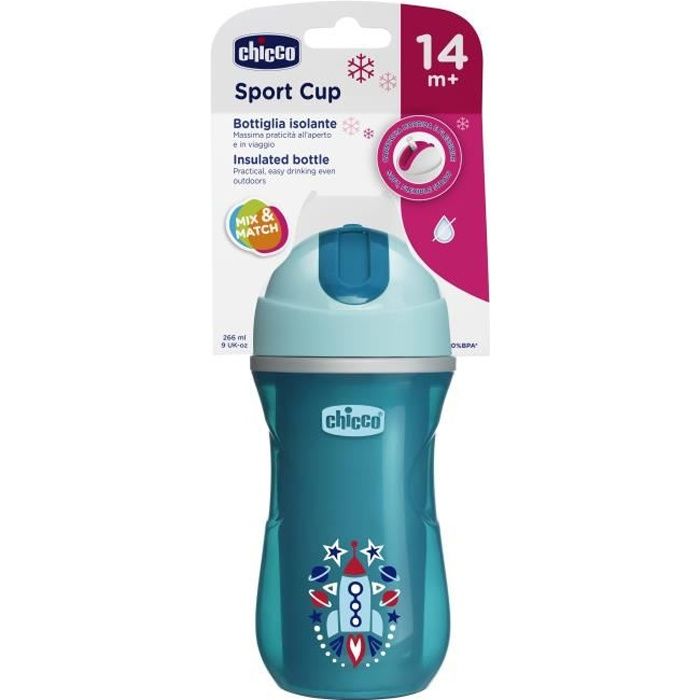 Chicco Tasse Sport à Paille et Paroi Isolante Bleu +14m 266ml 1 unité