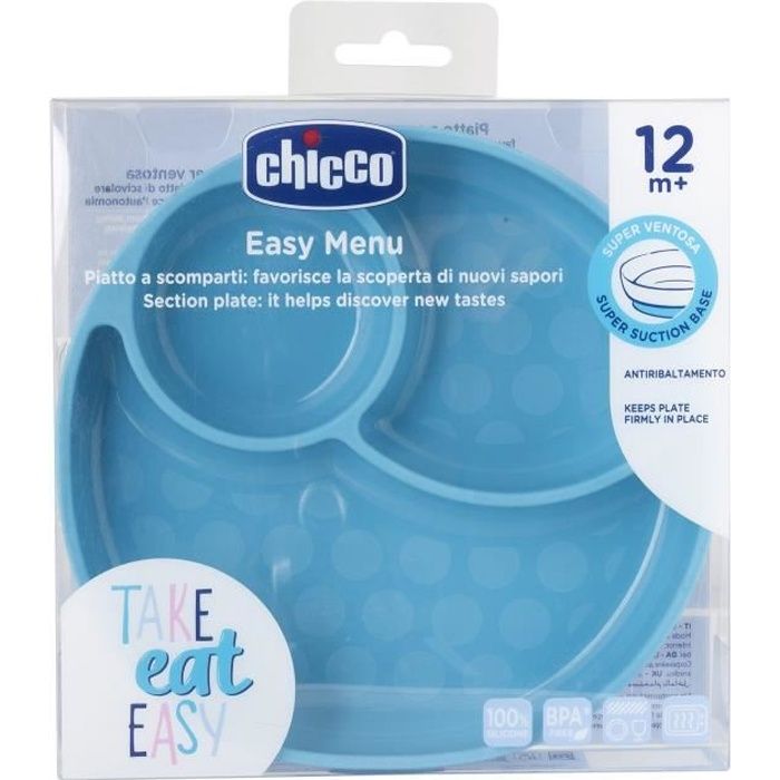 Chicco Take Eat Easy Plat à Compartiments avec Ventouse +12m Bleu
