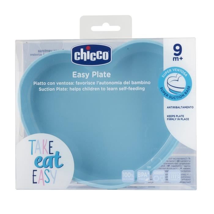 Chicco Take Eat Easy Assiette Cœur avec Ventouse +9m Bleu