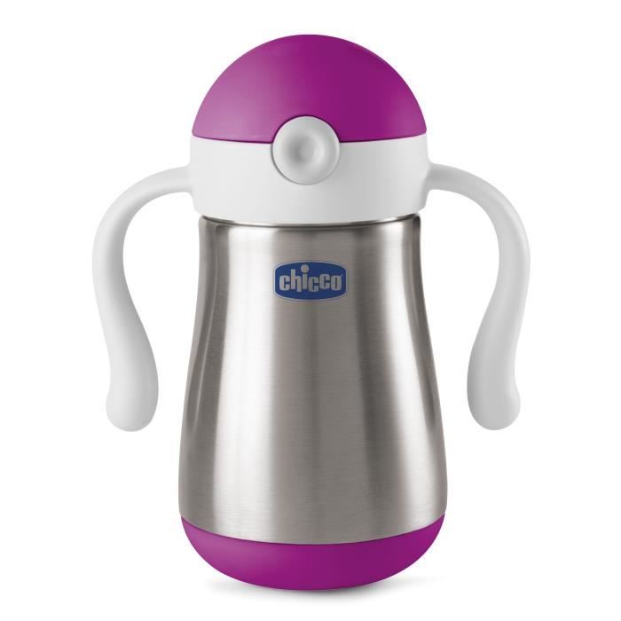 CHICCO-Tasse Power isolante en inox et paille - Rose - 18m+