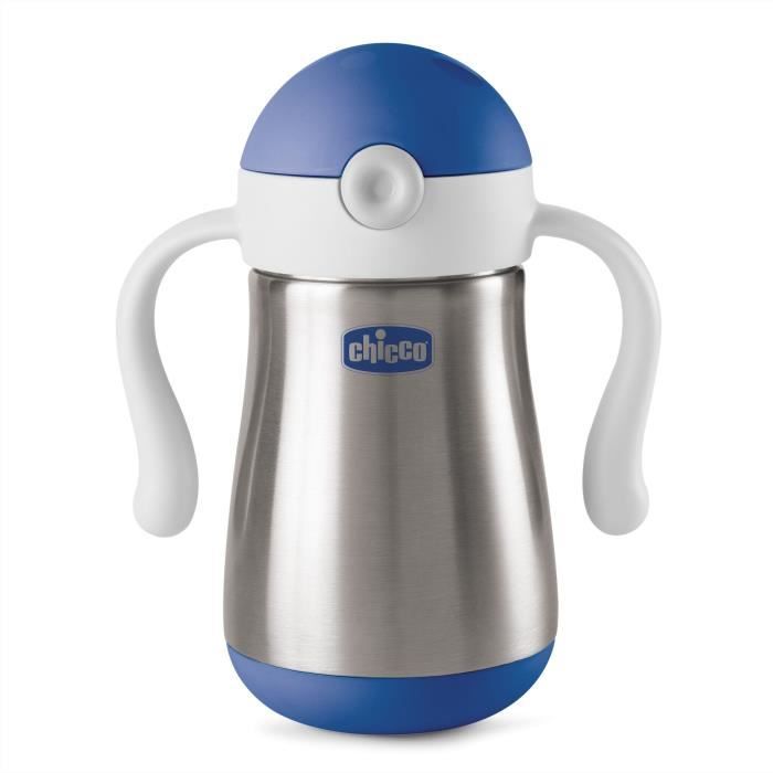 CHICCO-Tasse Power isolante en inox et paille - Bleu - 18m+