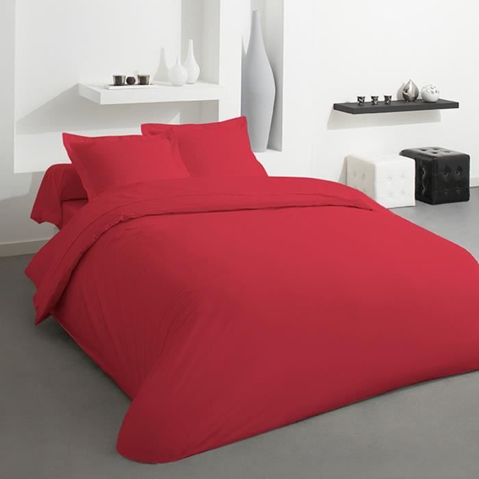 Parure Hc Unie Coton 57 Fils 1 housse couette 140x200 + 1 taie oreiller 65x65 ROUGE