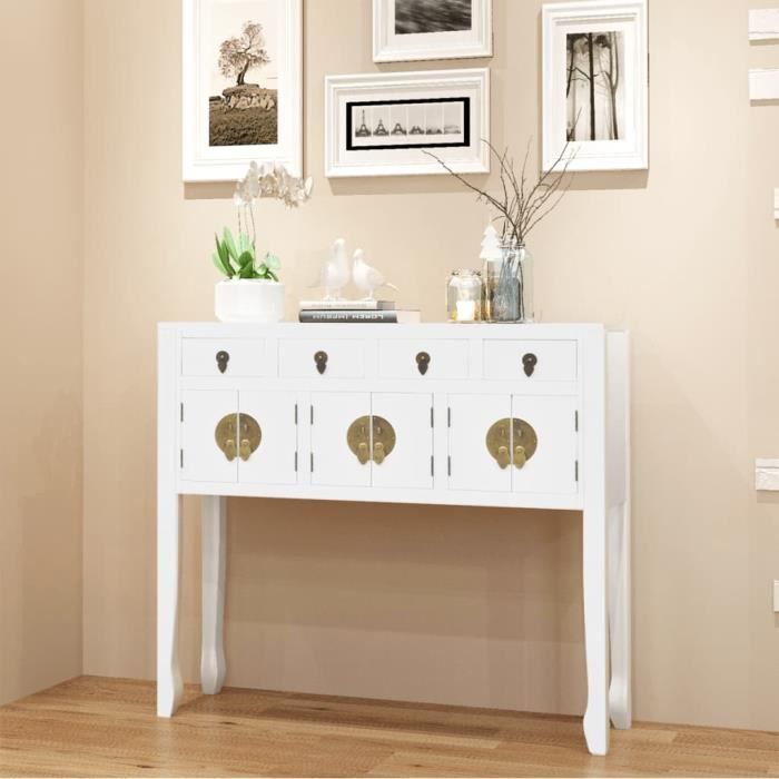 TOP-ZHU Buffet en style chinois en bois massif Blanc