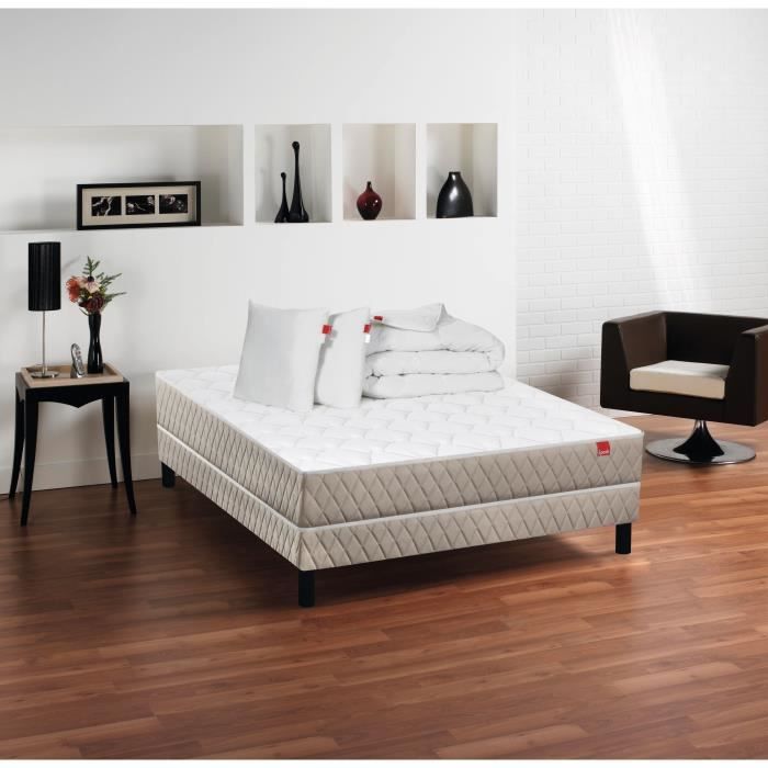 EPEDA Pack REVEUR Matelas 160x200 cm + Sommier 12 lattes + Couette + 2 Oreillers - 21 cm