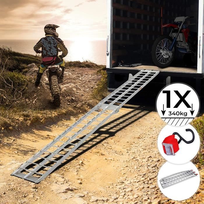 Jago® Rampe de Chargement - Pliable, en Aluminium, Charge max. 340kg, pour Motos, Quads, Voitures, Remorques - Rampe, Rails d’Accès