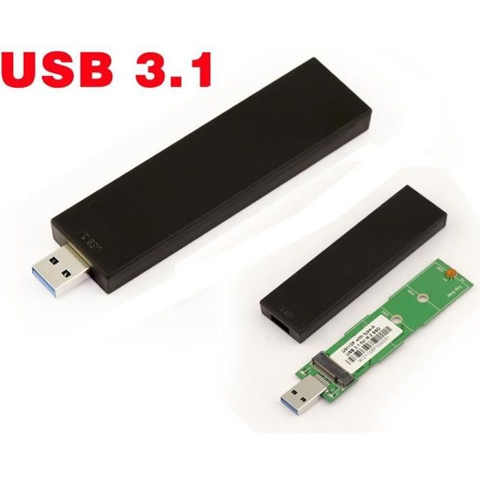 Adaptateur convertisseur M2 2242 2260 2280 vers USB 3.1 - Boitier Format clé USB - Boitage noir