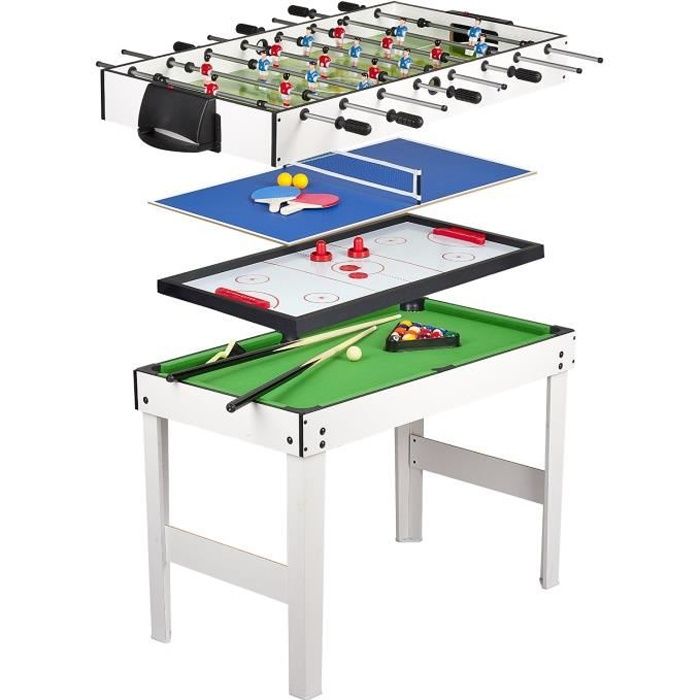 Table 4 jeux en 1 - billard, babyfoot, hockey de table et ping-pong