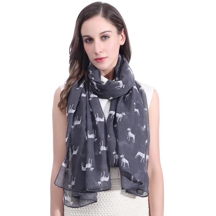 Écharpe Foulard pour Femme Imprimé Bull Terrier Chien-Gris